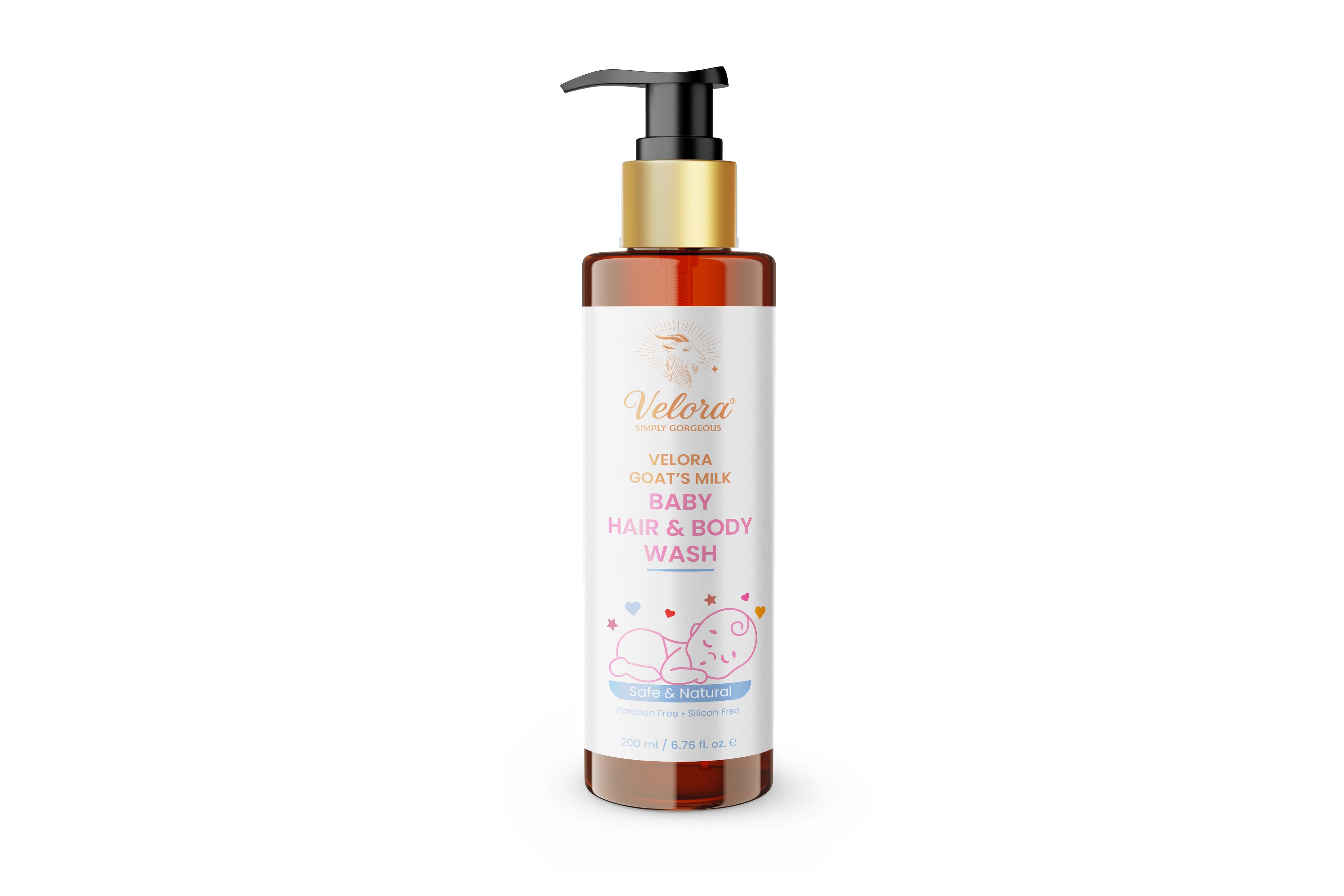 Velora Baby Hair & Body Wash bottle – lavender, vanilla, goat milk formula