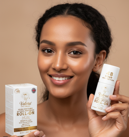 Velora Goat’s Milk Natural Whitening Roll-On Deodorant 48-hour protection bottle and packaging