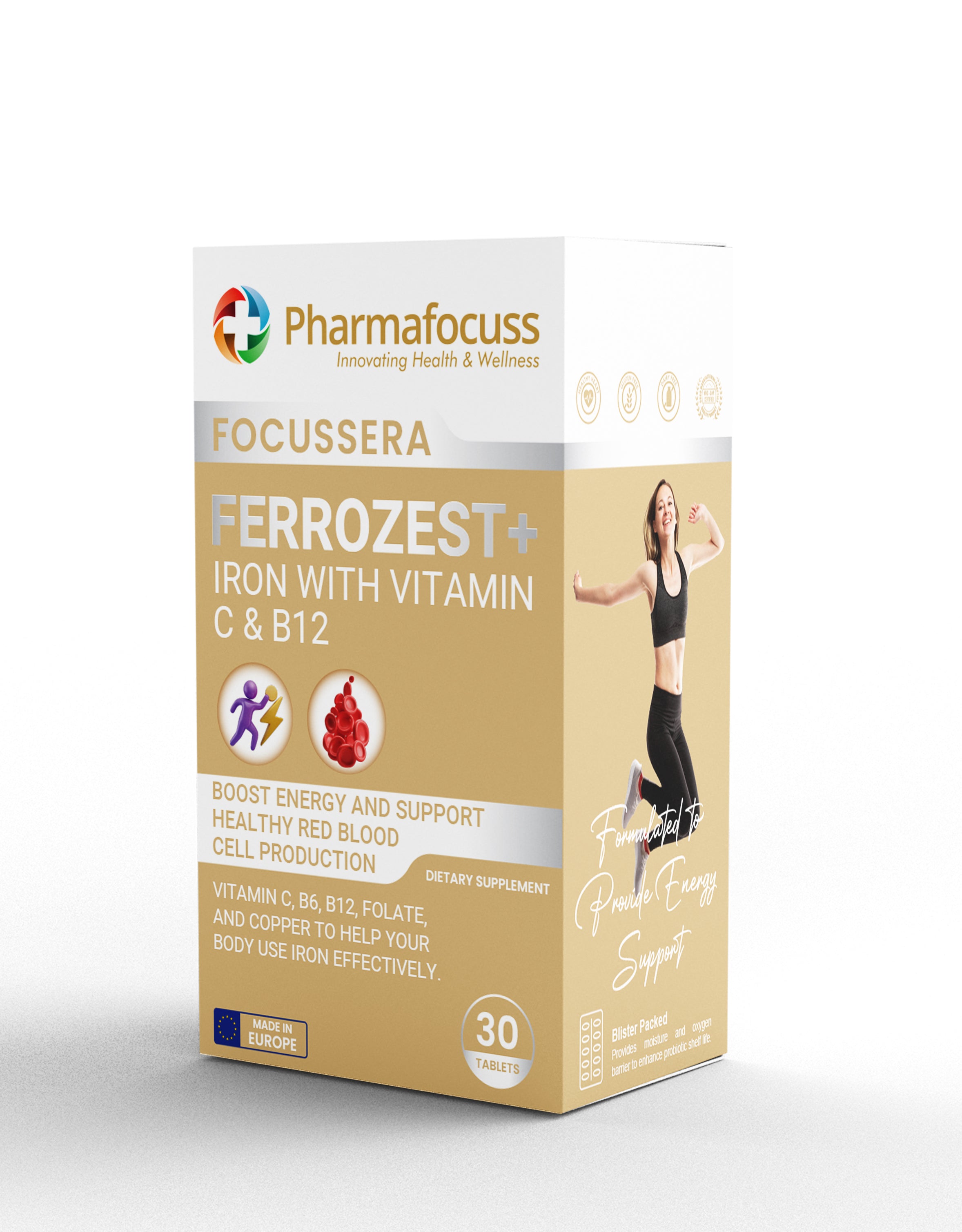 Pharmafocuss Focusséra FerroZest+ Iron with Vitamin C &amp; B12 Tablets