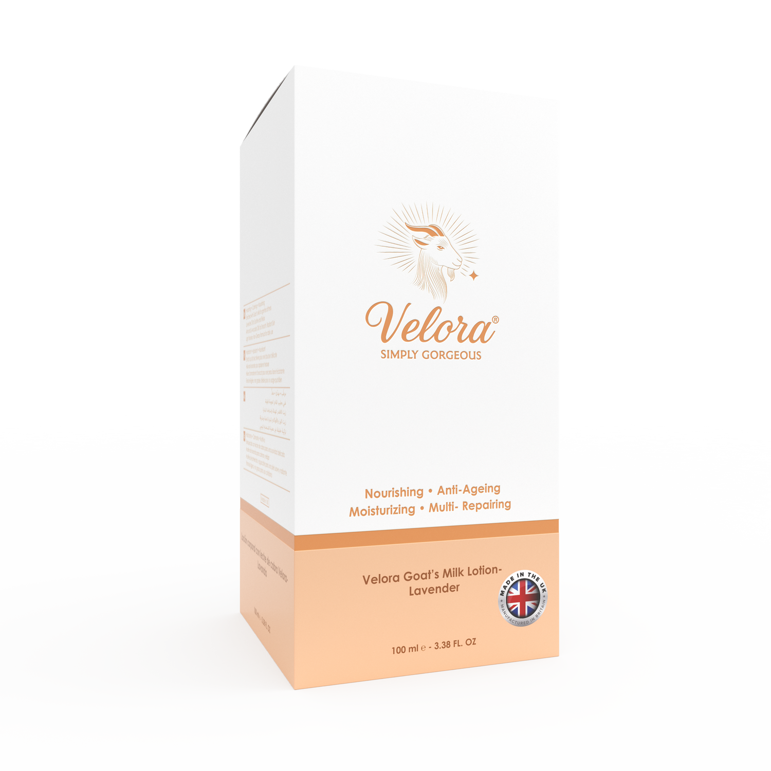 Velora Goat’s Milk Body Lotion packaging – hydrating, soothing lotion for soft radiant skin