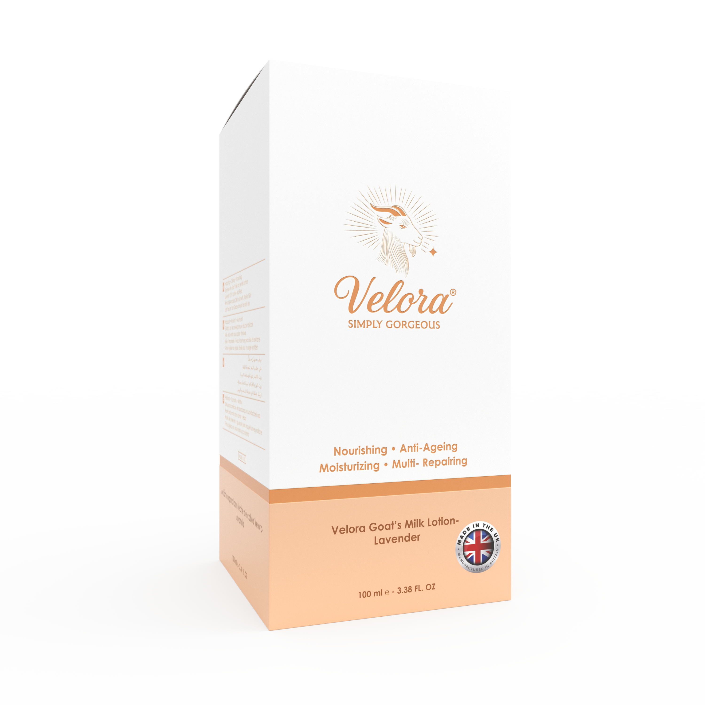Velora Goat’s Milk Body Lotion packaging – hydrating, soothing lotion for soft radiant skin