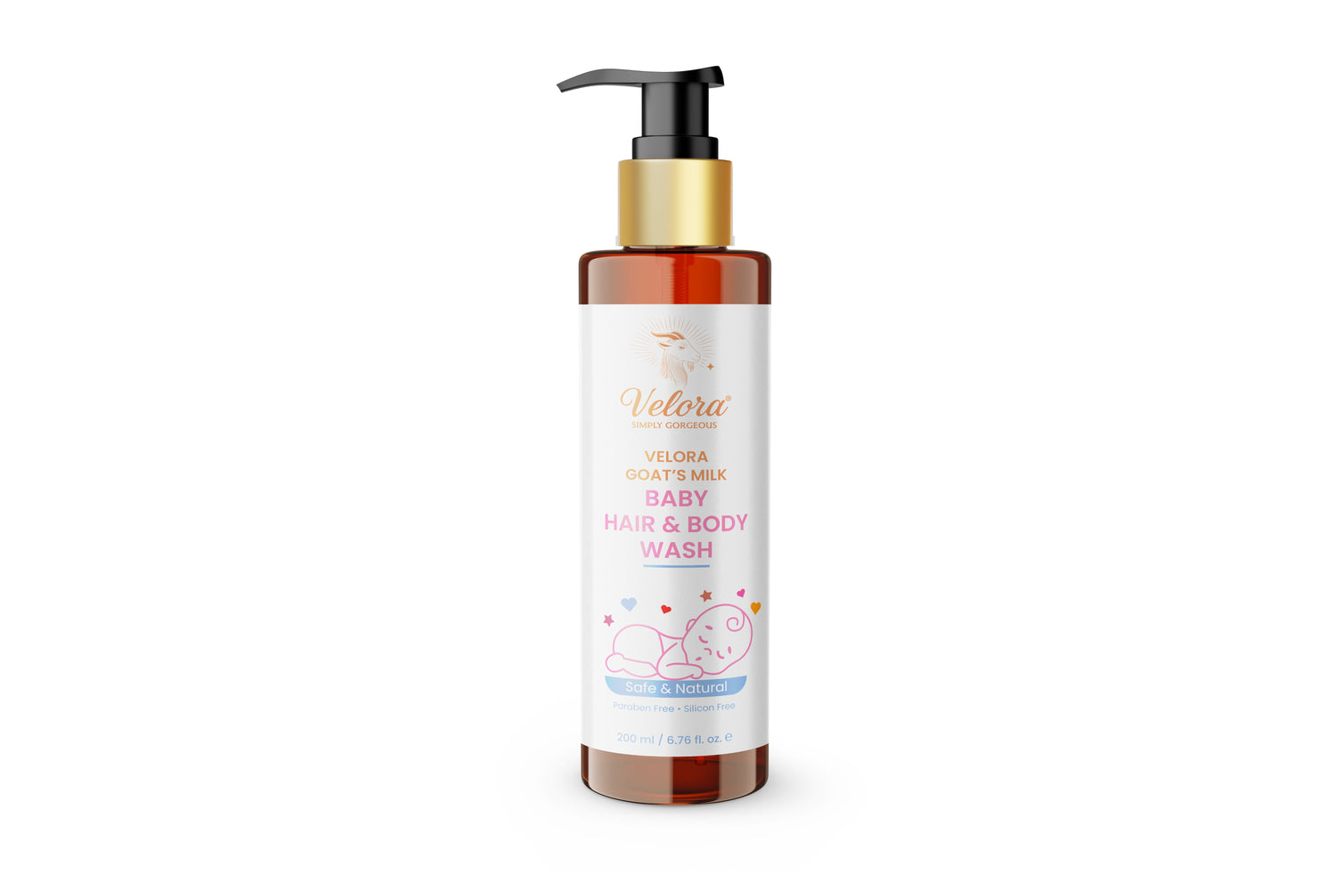 Velora Baby Hair &amp; Body Wash bottle – lavender, vanilla, goat milk formula
