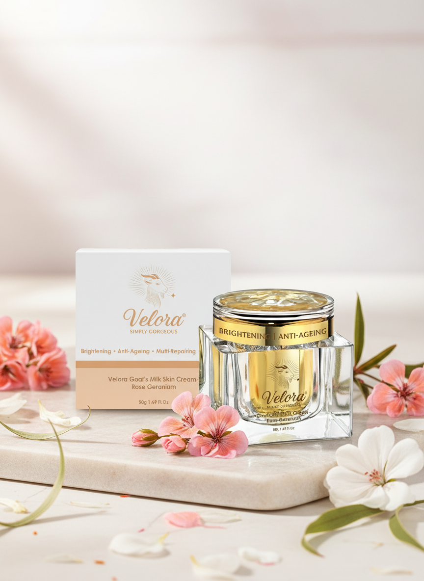 Velora Goat’s Milk Radiance Cream with floral elements – Hydrating &amp; Nourishing Moisturiser