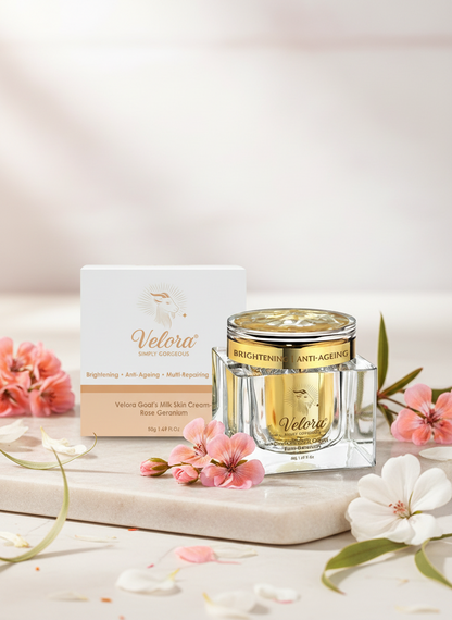 Velora Goat’s Milk Radiance Cream with floral elements – Hydrating &amp; Nourishing Moisturiser